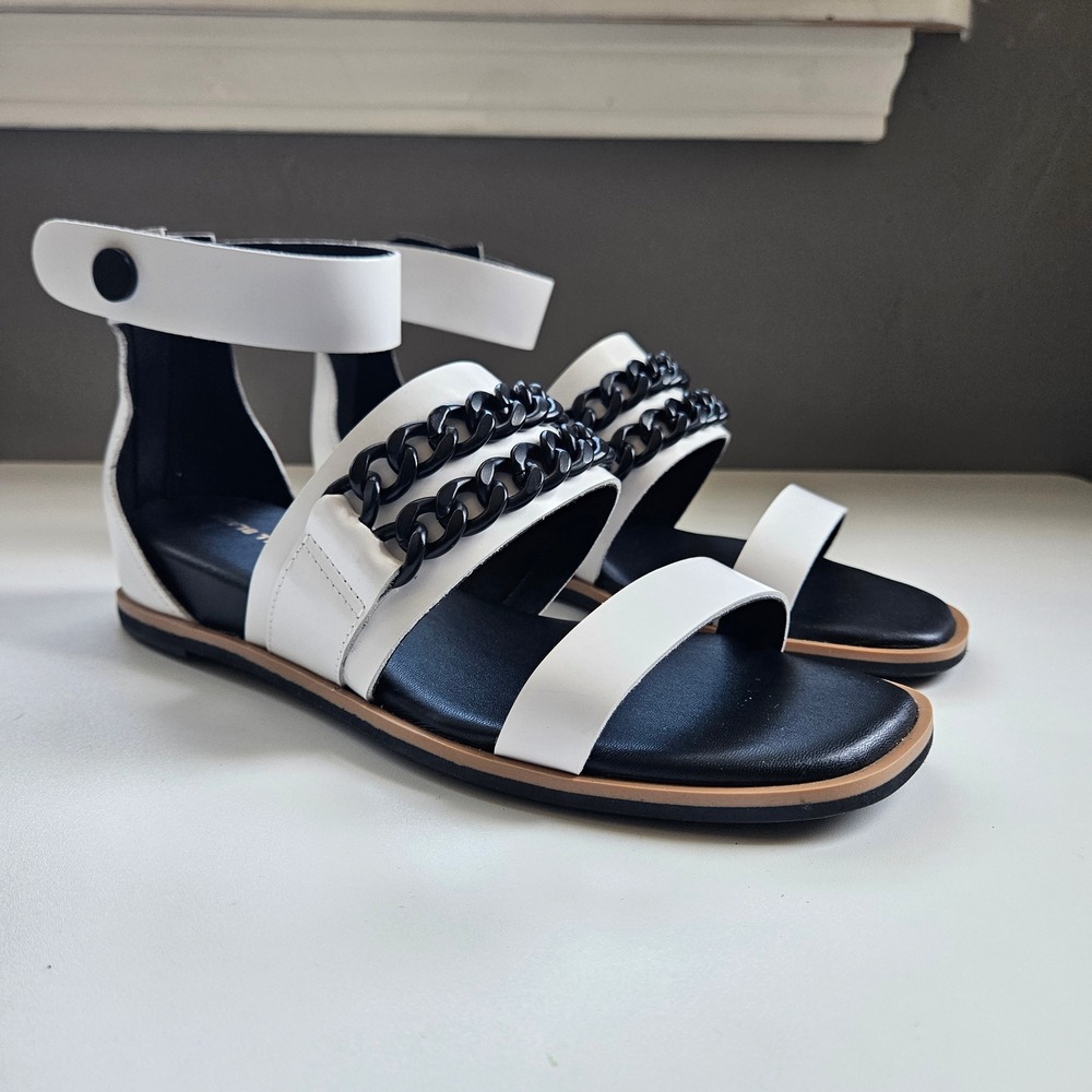 White Minimalist Ankle Strappy Flat Sandals 38.5 Minimalist‎ Wedding All Black